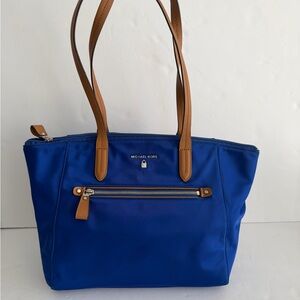 Michael Kors Royal Blue Tote with Tan Leather Straps
